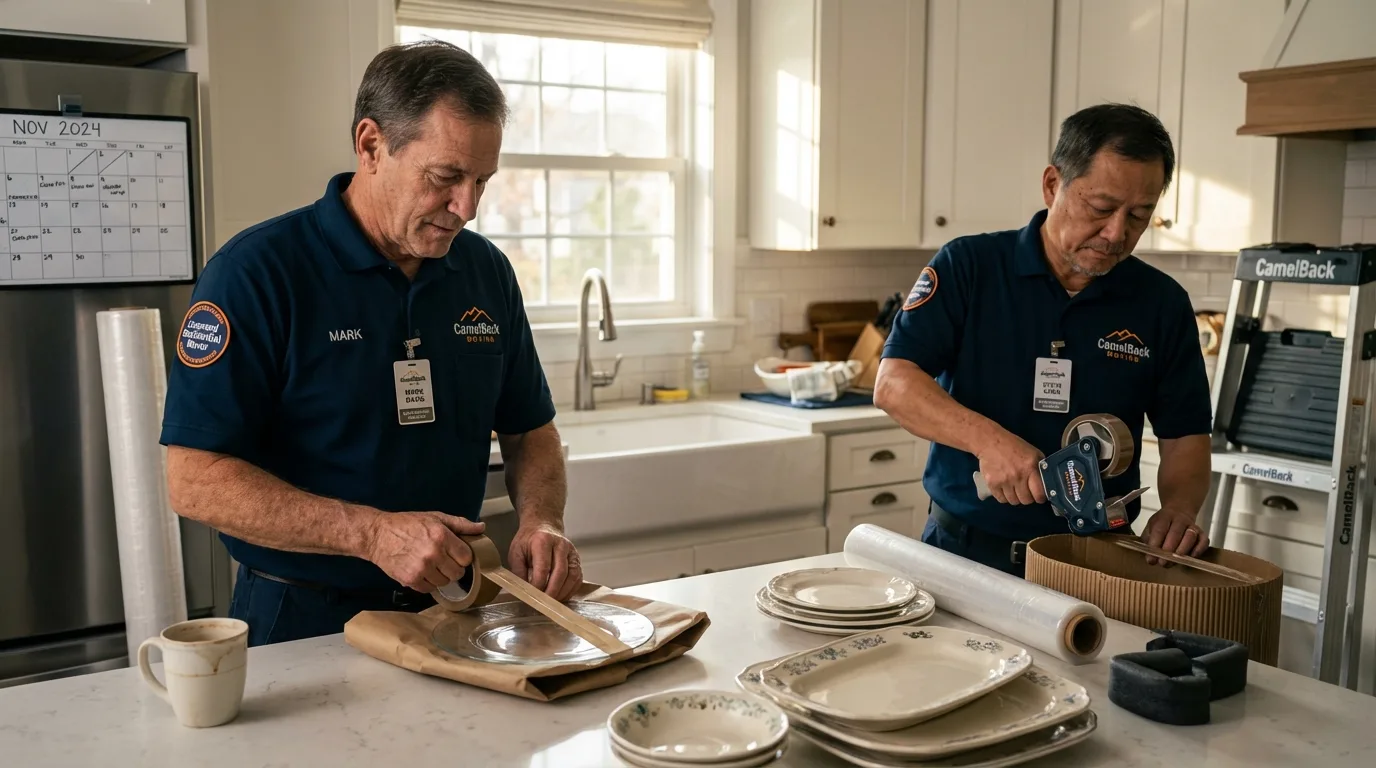 Professional crew packing kitchen dishware in Pierce, NE